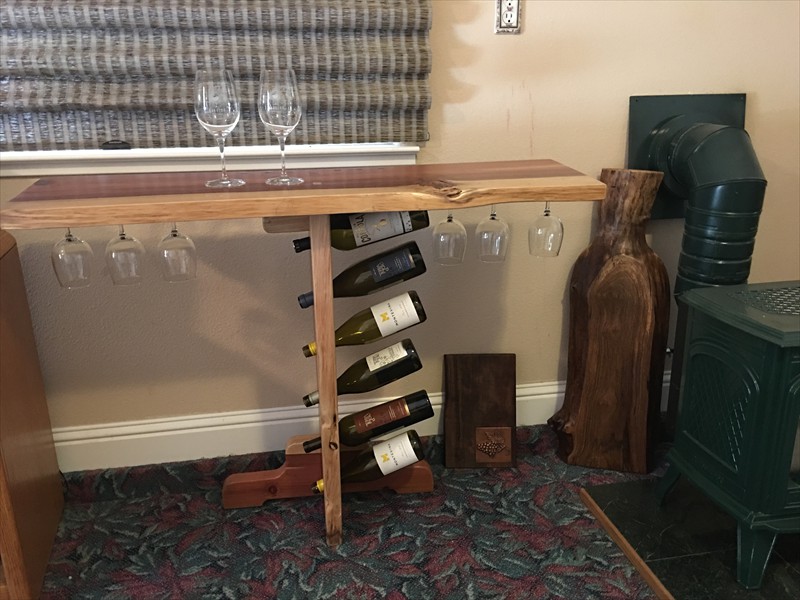 The wine bar is made from redwood and is $325.00